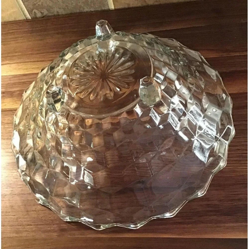 VTG Indiana Glass Whitehall‎ Pattern Cubist Glass Footed Bowl Sawtooth 10